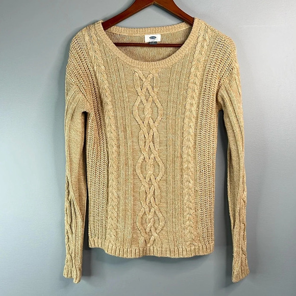 OLD NAVY Classic Cable Knit Pullover Sweater Sand Dune Tan Cotton Blend Crew S - Picture 12 of 12